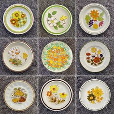 nine plates with flowers painted on them