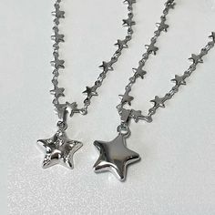 Material: Metal Silver Star Charm Necklaces For Party, Silver Star-shaped Charm Necklaces For Party, Party Star Charm Necklaces, Party Necklaces With Star Charm, Party Necklace With Star Charm, Celestial Star Necklace For Party, Celestial Star-shaped Necklace For Party, Silver Star Charm Necklaces, Silver Necklaces With Star Charm