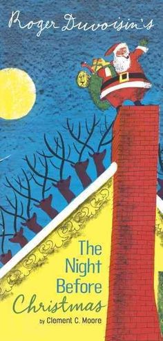 a children's book cover with santa on top of a chimney in the night before christmas