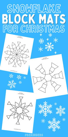 snowflake pattern block mats, preschool activity for winter, free printable activity for preschoolers Snowflake Math Kindergarten, Snowflakes Preschool Activities, Preschool Snowman Theme, Snowflake Activities For Kids, Snowflake Craft Preschool, Snowflakes Preschool, Block Center Preschool, Pattern Block Mats, Pattern Block Templates