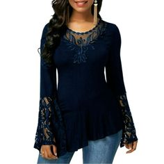 Elegant Flare Sleeved Lace Blouse, Peplum Style Bottom, Super Stretchy, Lightweight And Comfy Size: Xl Navy, Flare Sleeves, Stretchy, Light, Lace Fabric Blouse Armpit To Armpit: 21.5" Waist: 18.5" Length: 27" From A Smoke Free Home New Without Tags Check Out My Other Items, You May Find More That Catch Your Eye Bundles Encouraged To $Ave $$$ Tags/Ignore: Blouse, Lace, Flower Print, Lace, Embroidered, Textured, Short Sleeves, Top, Tunic, Leggings, Jeans, Xl, Women's, Blue, Cyan, White, Yellow, Pu Casual Stretch Blouse With Lace Patchwork, Long Sleeve Tops With Lace Patchwork And Stretch, Long Sleeve Stretch Tops With Lace Patchwork, Stretch Long Sleeve Tops With Lace Patchwork, Stretch Long Sleeve Top With Lace Patchwork, Casual Blue Top With Lace Patchwork, Blue Long Sleeve Tops With Lace Patchwork, Casual Tops With Lace Patchwork For Party, Casual Lace Patchwork Tops For Parties