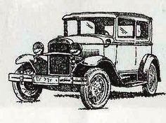 an old car is shown in black and white