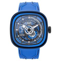 SIZE: 47,6 x 47 x 14.5 mm (w x h x d) CASE: Stainless steel coated in Gun Metal PVD ANIMATION RING: Multi-layered made of Carbon fiber and Blue colored resin CASEBACK: Stainless steel BEZEL: Stainless steel coated in Gun Metal PVD DIAL: Four layers construction with colourful cut-out honeycomb and skeletonized plate GLASS: Sapphire crystal ENGINE: Automatic MIYOTA 82S5 STRAP: Injected silicon strap in blue and contrasted stitching WATER RESISTANCE: 10ATM Sevenfriday Watch, Automatic Watches For Men, Long Journey, Stylish Watches, Blue Band, Mens Fragrance, Automatic Watch, Men's Watch, Luxury Watches