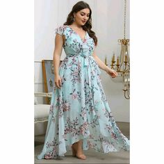 Stunning Floral Maxi Dress Plus Size Party Dresses, Chiffon Floral, Plus Size Maxi, Wedding Dresses Plus Size, Flutter Sleeve Dress, Plus Size Wedding, Plus Size Maxi Dresses, Curve Dresses, Floral Chiffon