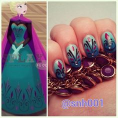 oooo, disney nails inspired by Frozen Elsa's coronation dress. Me likey! Disney Frozen Art, Princess Nail Art, Frozen Nails, Nails Disney, Coronation Dress, Wedding Manicure, Frozen Art, Nails Inspired, Art Designs Ideas