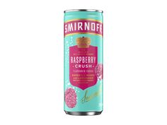 a can of strawberry crush soda on a white background with the words sampoof raspberry crush