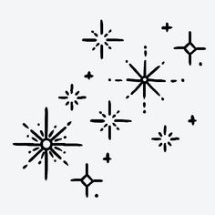 four snowflakes are shown in black and white