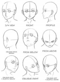 how to draw anime heads with different angles and hair styles for the head, neck and shoulders