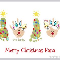 three handprints with the words merry christmas nama and santa's helper