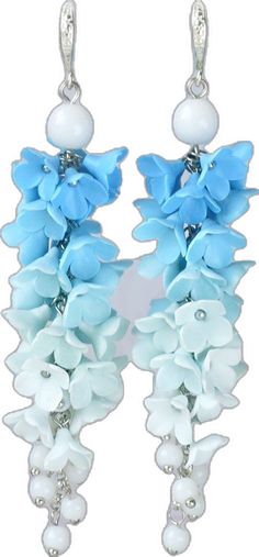 Light Blue Ombre, Sky Blue Earrings, Blue Statement Earrings, Blue Bridal Earrings, Blue And White Earrings, Ombre Earrings, Packing Jewelry, Blue Bridal, Earrings Flower