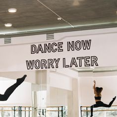 two dancers jumping in the air with words above them