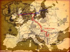 a map that shows the route to middle earth and where there is no land on it