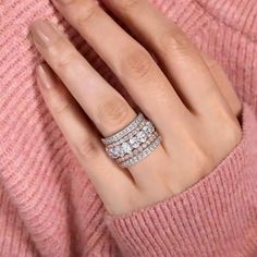 Brand New! Stamped 925 Simulated Diamonds Set Includes 5 Rings Good Quality Very Cool Ring Sets For Women, خواتم خطوبة, Engagement Ring Sets, Ring Rosegold, Diamond Rings Design, Gold Rings Fashion, Gold Ring Designs, Wedding Engagement Ring, Diamond Jewelry Designs