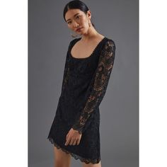 Anthropologie Maeve Embroidered Lace Mini Dress Bell Sleeves, Intricate Embroidery, And A Dainty Feminine Silhouette - The List Of Things To Love About This Dress Is Endless. * Polyester; Viscose Lining * Embroidered Lace Detail * Bell Sleeves * Mini Silhouette * Back Zip * Machine Wash * Imported Measurement Chart In Photos Ship Same/Next Day*Offers Welcome*Bundle And Save 20% (+Free Shipping Over $100 Bundle)*Like For Price Change*Professional Packaging 033.18zl13 Fitted Mini Dress With Lace Details, Fitted Mini Length Dress With Lace Work, Black Long Sleeve Dress With Lace Work, Black Square Neck Dress With Lace Trim, Elegant Long Sleeve Lace Embroidered Dress, Elegant Lace Embroidered Fitted Dress, Elegant Fitted Lace Embroidered Dress, Fitted Lace Work Mini Dress For Evening, Long Sleeve Embroidered Dresses For Night Out