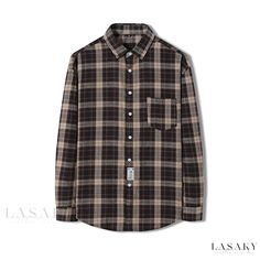 Lasaky - Classic Plaid Dress Shirt - Long Sleeve Casual Button-Up Shirt for Stylish and Versatile Looks Long Sleeve Plaid Dress, Mens Spring Fashion, Professional Wear, Mens Flannel Shirt, Plaid Dress Shirt, Cardigan Shirt, Long Sleeve Plaid Shirt, Mens Button Up, Cotton Polo Shirt