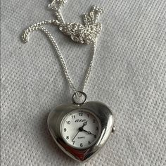 There’s No Further Discount Unless You Bundle 2 Or More Purchased This Around 2000-2001 Never Used American Eagle Outfitters Silver Tone Heart Watch Necklace ..The Battery Has Been Changed (Cost Me $8) And New And It Works It’s A Sweet Little Heart Pendant Watch Necklace Pendant Watch Measures Approximately 1.2” High By 1” ..Chain Is 24” Long .. 12” Drop! Very Charming Clock Locket, Dark Sketches, Clock Necklace, Whimsical Necklace, Heart Necklace Silver, Shell Purse, Mermaid Artwork, Heart Watch, Pendant Watch