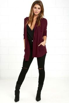 #Women Cardigan #Sweaters Charming Women Cardigan Burgundy Cardigan Outfit Winter, Burgundy Cardigan Outfit, Winter Cardigan Outfit, Cardigan Fall Outfit, Winter Mode Outfits, Maroon Cardigan, Burgundy Cardigan, 40 Women, Hooded Cardigan Sweater