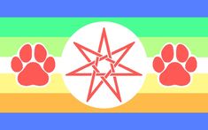 three paw prints on a multi - colored background with an inverted star in the center