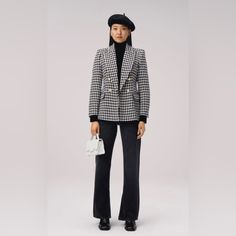 Gorgeous Houndstooth Blazer From Zara. Double Breasted. Gold Buttons. Faux Front Pockets. Nwot Tailored Double-breasted Houndstooth Outerwear, Tailored Houndstooth Outerwear For Winter, Elegant Houndstooth Outerwear For Work, Double-breasted Houndstooth Outerwear For Office, Wool Houndstooth Outerwear For Work, Chic Houndstooth Long Sleeve Outerwear, Chic Houndstooth Blazer For Fall, Elegant Winter Houndstooth Outerwear, Elegant Houndstooth Outerwear For Fall