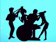 the silhouettes of people are playing musical instruments