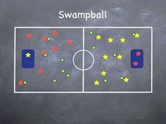 a soccer field with stars on it and the words swampball written in white chalk