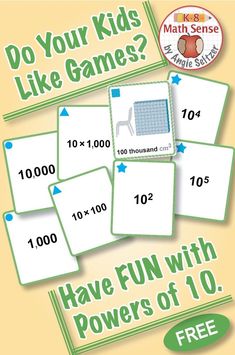 an advertisement for kids's games with the words, do your kids like games? have fun with powers of 10