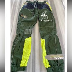 Rare Must Have Patchwork Reflective Pants Green Nylon Long Pants, Fitted Green Nylon Pants, Spring Green Nylon Bottoms, Sporty Patchwork Pants For Streetwear, Patchwork Bottoms For Streetwear, Green Bottoms With Elastic Waistband For Streetwear, Fitted Green Cargo Pants For Streetwear, Patchwork Full Length Bottoms For Streetwear, Patchwork Full Length Streetwear Pants