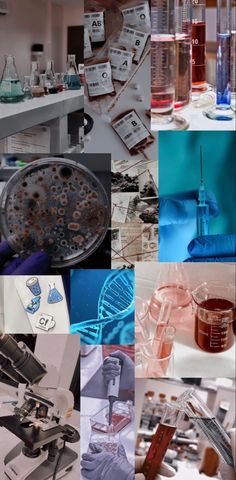 a collage of images containing various laboratory equipment