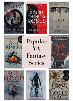 many different books are shown together with the title for popular ya fantasy series on them