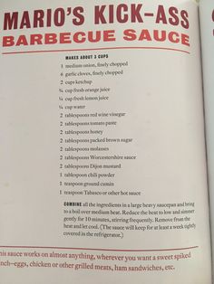 an open book with instructions on how to make barbecue sauces and what to use them