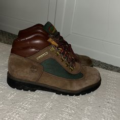 Size 5 Boys Timberland Hiking Boots Same As Womens Size 7! Very Good Condition Leather With Green Accents Lace Up Soles Are Like Brand New Worn Only Twice! Perfect Condition, Leather Just Slightly Scuffed Sporty Timberland Lace-up Hiking Boots, Purple Timberland Boots, Timberland Lace-up Waterproof Hiking Boots, Brown Snow Boots, Beige Suede Boots, Timberland Lace-up Hiking Boots With Cushioned Footbed, Timberland Hiking Boots, Timberland Sneakers, Timberland Brown Lace-up Waterproof Boots