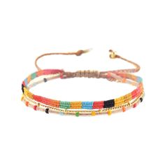 Colorful, fun and very stackable, Mishky's adjustable woven and beaded Maya bracelet is perfect for an active lifestyle. Check out the Color Blocked Palate! Adjustable Hand-strung Bangle Friendship Bracelets, Adjustable Trendy Beads, Trendy Adjustable Beads, Adjustable Rainbow Friendship Bracelets With Round Beads, Adjustable Rainbow Bracelets For Festivals, Rainbow Friendship Bracelets With Round Beads, Multicolor Tiny Beads Braided Bracelets For Friendship, Colorful Beaded Adjustable Bracelets, Colorful Beads Friendship Bracelets