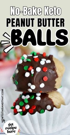 no - bake keto peanut butter balls are stacked on top of each other