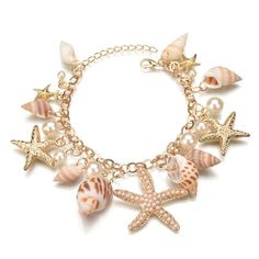 Introducing our charming Multi Starfish Sea Star Conch Shell Simulated-Pearl Beach Bracelet, a perfect accessory for capturing the spirit of the ocean and adding a touch of beachy elegance to your ensemble. This bracelet features a delightful mix of starfish, sea stars, conch shells, and simulated pearls, all intricately combined to create a stunning piece that evokes the beauty of the sea. The real shells add an authentic, natural touch, while the alloy elements provide durability and a polishe Ocean Bracelet, Seashell Bracelet, Pearl Charm Bracelet, Stella Marina, Starfish Bracelet, Starfish Necklace, Amber Ring, Shell Bracelet, Styl Boho