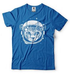 Astronaut Cat T-Shirt Funny Creative Stylish Cool Graphic Humor Cat Shirt Relaxed Fit Crew Neck T-shirt With Cat Print, Relaxed Fit Cat Print T-shirt With Crew Neck, Cotton Graphic Tee With Cat Print, Cat Print Short Sleeve Graphic Tee Shirt, Crew Neck Cotton Shirt With Cat Design, Cotton Crew Neck Shirt With Cat Design, Cotton Crew Neck Top With Cat Print, Short Sleeve Graphic Tee With Cat Design, Blue Crew Neck T-shirt With Cat Design