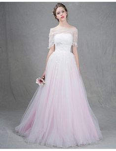 Feminine Ball-Gown Strapless Sweep Train Tulle Wedding Dress With Flowers Pink Strapless Tulle Gown, Tulle Evening Dress With Detachable Train For Debutante Ball, Sweetheart Neckline Tulle Ball Gown With Sweep Train, Tulle Ball Gown With Sweep Train And Sweetheart Neckline, Pink Tulle Ball Gown With Sweep Train, Tulle Floor-length Ball Gown For Debutante Ball, White Tulle Ball Gown Evening Dress, Floor-length Tulle Ball Gown For Debutante Ball, White Strapless Tulle Evening Dress