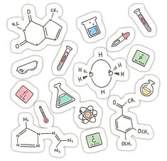 the science stickers are arranged on top of each other, including beaks and flasks