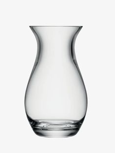 an empty glass vase on a white background