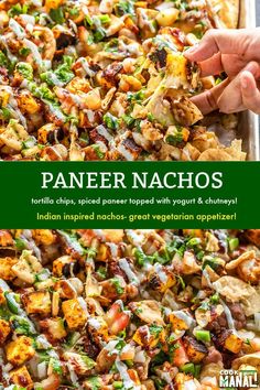 paneer nachos with chicken and vegetables on top