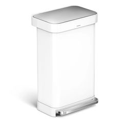 Designed to seamlessly fit into any space, this step can from Simplehuman is a convenient addition to your home. Made to be used without an inner bucket, this can lets you store more trash than other garbage bins and features an innovative liner pocket that allows you to store and dispense liners from inside the can itself. The strong, wide steel pedal is designed to last and closes smoothly and silently every time thanks to Simplehuman’s patented Shox technology. Rectangular Kitchen, Bin Bag, Rubbish Bin, Kitchen Trash Cans, Garbage Bin, Kitchen Bin, Large Kitchen, Clean Kitchen, Clothing Rack