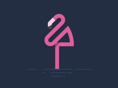 a pink flamingo standing on top of a dark blue background with the letter o