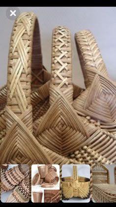 the hand is made out of wicker and has four different patterns on it, including two