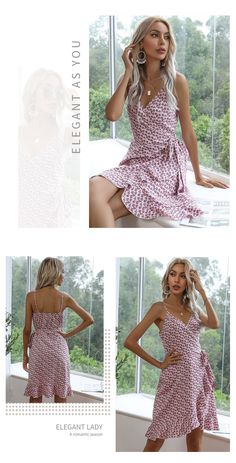 Summer Printing Irregular Ruffled Suspenders Dress Women V-neck Ruffled Sundress For Daywear, V-neck Ruffled Beach Dress, Bohemian V-neck Sundress With Ruffles, Beach Sundress With Ruffle Hem And V-neck, Suspenders Dress, Ruffled V-neck Beachwear Dress, Suspender Dress, Summer Prints, Suspenders