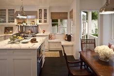 Kitchen - Traditional - Kitchen - Los Angeles - by Jeneration Interiors | Houzz Nancy Meyers Kitchen, Window Seat Kitchen, Kitchen Built In, Built In Banquette, Shaped Kitchen, Kitchen Addition, Pretty Kitchen, Built In Seating