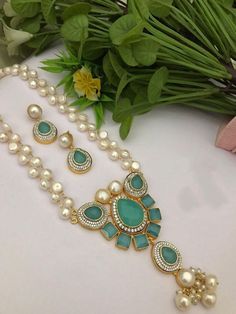 A Gift for someone most adorable for you. Earrings made of brass. Material : brass,pearl,stone. Earrings : 1 Pair. Necklace : 1 Luxury Blue Hand-set Kundan Necklace, Pakistani Jewelry, Bleu Turquoise, Pearl Set, Necklace Designs, Charm Necklace, Charms, Brass, Jewelry Necklaces