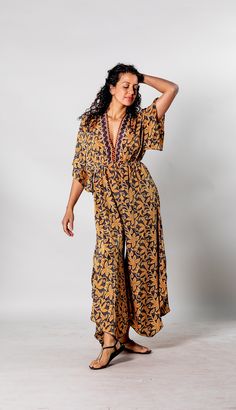 Long boho overall for woman | Deep v neck | Open back overall | Wide legs jumpsuit | Bohemian clothing | Wide legs pants | Hippie, Festival One size - will fit sizes XS-XL. Bohemian Printed V-neck Jumpsuits And Rompers, Flowy V-neck Jumpsuits And Rompers For Vacation, Flowy V-neck Jumpsuit For Vacation, Bohemian Beach Overalls And Rompers, Hippie Style Jumpsuits And Rompers For Vacation, Bohemian Style Beach Jumpsuits And Rompers, Bohemian Beach Jumpsuits And Rompers, Flowy V-neck Jumpsuits And Rompers For Beach, Bohemian Beach Jumpsuits