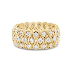 a yellow gold ring with diamonds