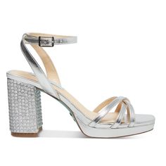 Betsey Johnson Womens Silver 1/2" Platform Strappy Metallic Blend Rhinestone Padded Zhara Square Toe Block Heel Buckle Dress Sandals Size 11. Heel Height 3.5” Brand New In Box. Closed Toe Synthetic Sandals With Rhinestones, Synthetic Closed Toe Sandals With Rhinestones, Embellished Synthetic Sandals For Wedding, High Heel Synthetic Sandals With Rhinestones, Glamorous Ankle Strap Synthetic Sandals, Glamorous Sandals With Heel Strap, Embellished Open Toe Synthetic Heels, Embellished Synthetic Sandals With Block Heel, Embellished Synthetic Block Heel Sandals