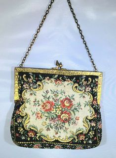 Vintage Tapestry Bag For Evening, Vintage Floral Embroidery Formal Bags, Formal Vintage Tapestry Bag, Bride And Prejudice, Vintage Tapestry Shoulder Bag With Removable Pouch, Tapestry Purse, Antique Tapestry Evening Bag, Fashion Purses, Wooden Purse