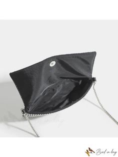 BirdinBag - Evening Party Clutch Bag with Rhinestone Decor and Metal Chain Black Party Clutch With Chain Strap, Evening Handheld Chain Bag, Rectangular Chain Shoulder Bag For Parties, Handheld Chain Strap Party Bag, Party Pouch Bag With Chain Strap, Party Evening Shoulder Bag With Chain, Black Shoulder Bag With Chain Strap For Party, Black Shoulder Bag With Chain Strap For Events, Party Clutch Bag With Chain Detail